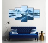 Cuadro en Lienzo 5 piezas Impresión en material tejido no tejido cuadros decoracion salon modernos lienzos decorativos dormitorios Con marco Carretera a través de montañas cubiertas de nieve 125x60cm