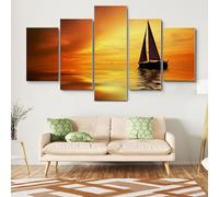 Cuadro en Lienzo 5 piezas Impresión en material tejido no tejido cuadros decoracion salon modernos lienzos decorativos dormitorios Con marco Navegando hacia el atardecer Personalizados 125x60cm
