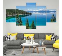Cuadro en Lienzo 5 piezas Impresión en material tejido no tejido cuadros decoracion salon modernos lienzos decorativos dormitorios Con marco Lago Tahoe y montañas de Sierra Nevada Regalos 125x60cm