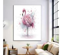 Cuadro en lienzo 60 x 40 cm - Estilo de salpicadura de acuarela - Flamencos pintura - Decoración de pared para salón, dormitorio, comedor, cocina y baño - Rosa - Sin marco
