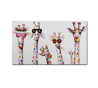 Cuadro en Lienzo Arte Animal Curioso Jirafas Familia Cartel Impresiones Imagen Decorativa Obra gráfica para decoración de la habitación de los niños 60x120cm (23.6"x47.2") Con Marco