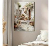 Cuadro en lienzo con acuarela de limonero en un patio, arte de pared de estilo contemporáneo, ideal para la decoración de la sala de estar o el dormitorio (50x70cm/sin marco).