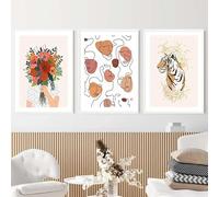 Cuadro en lienzo con diseño de niña, flores, tigre, limón, estilo bohemio, para pared, pósteres e impresiones, para decoración de sala de estar (60 x 80 cm, sin marco)