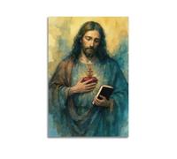 Cuadro en lienzo con el Sagrado Corazón de Jesús, decoración de pared con el tema de la Divina Misericordia, póster de retrato de Jesús cristiano, adecuado para decoración de iglesia y hogar. 40 x 60
