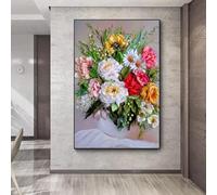 Cuadro en lienzo con flores, impresión de póster, ramo en jarrón, dibujo enmarcado, dormitorio, sala de estar, porche, arte de pared, imagen, decoración del hogar, 60x92cm(24x36in) con marco