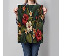 Cuadro en Lienzo Con Flores Y Hojas Hibisco Rojo Impresiones de lienzo de Ilustraciones Retro Lienzo Decorativo Amarillo-Verde Cuadro Decoracion para Cocina Dormitorio Sala de yoga 100x70cm Sin Marco