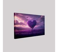 Cuadro en lienzo con marco Mariposa del árbol del corazón 70 x 50 cm impresión Púrpura moderna póster decoración salón dormitorio restaurante listo para colgar