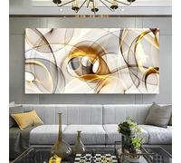 Cuadro en lienzo con remolinos dorados sobre fondo blanco Impresión artística para pared, ideal para sala de estar Decoración moderna (55 x 110 cm/Marco interno)