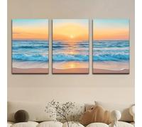 Cuadro en lienzo con un hermoso paisaje de amanecer junto al mar, ideal para sala de estar, biblioteca, oficina, cafetería, decoración del hogar (40 x 60 cm, 3 unidades)