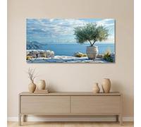 Cuadro en lienzo con un olivo junto al mar y un paisaje rocoso, perfecto para la decoración moderna de paredes en la sala de estar (30x60cm/sin marco).