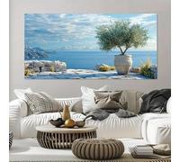 Cuadro en lienzo con un olivo junto al mar y un paisaje rocoso, perfecto para la decoración moderna de paredes en el salón (40x80cm/sin marco).