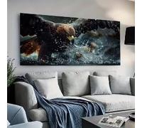 Cuadro en lienzo con una majestuosa águila sobrevolando el agua, impresión con tinta vibrante, ideal para decorar la pared del salón (70 x 140 cm/marco interno).
