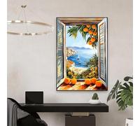 Cuadro en lienzo con ventana abierta de Henri Matisse, póster impreso, mar Mediterráneo, naranjo, vista costera, decoración para el hogar y la sala de estar, 50 x 70 cm, sin marco