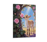 Cuadro En Lienzo Cría de Gacela Mongola Impresión En Lienzo Arco de Rosas Cuadro Decorativo Para Sala De Estar, Dormitorio Regalos Creativos 16x24inch(40x60cm)