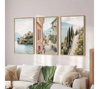 Cuadro en lienzo de Italia, Lago de Como, Paisaje Natural, Impresión, Fotografía de Viaje, Póster de Arte para Pared, Decoración de Interiores del Hogar (30x50cm-3 piezas)