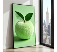 Cuadro en lienzo de manzana verde peluda, pósteres con impresiones de frutas de dibujos animados surrealistas, decoración moderna para el hogar, arte mural único en lienzo (30 x 50 cm/marco interior)