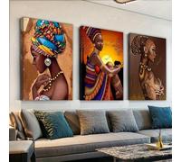 Cuadro en lienzo de mujer africana. Hermosas mujeres afroamericanas. Impresiones en lienzo. Arte de pared moderno y minimalista para sala de estar (20x30cmx3/marco interior).