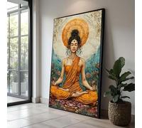 Cuadro en lienzo de mujer con túnica naranja, arte mural de yoga espiritual, decoración bohemia zen para el hogar, pósteres e impresiones de mindfulness (60 x 105 cm/marco interior)