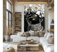 Cuadro en lienzo de mujeres africanas y flores, lámina decorativa para pared, póster para el hogar, obra de arte en lienzo para sala de estar (80x120cm/Sin marco)