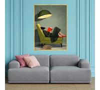 Cuadro en lienzo de una mujer leyendo un libro, retrato vintage para pared, póster de una dama en un sillón verde para decoración de habitaciones (50x70cm/sin marco)