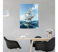 Cuadro en lienzo de velero náutico, arte mural, temática de viaje oceánico, decoración para el hogar y la sala de estar (20x25 cm/sin marco)