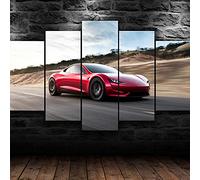 Cuadro En Lienzo Decoracion 5 Piezas Hd Imagen Impresiones En Lienzo Póster De Coche Tesla Roadster De 5 Piezas Lienzo Grandes Xxl Murales Pared 5 Paneles De Pinturas De Obras De Arte Moderno 125X60Cm