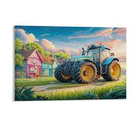 Cuadro En Lienzo Escena Tractor Rural Lienzos Decorativos Ilustración Pueblo Colorida Cuadros Decoracion Salon Para Salón Y Dormitorio Regalos Creativos 08x12inch(20x30cm)