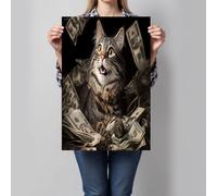 Cuadro en Lienzo Estilo realista Lienzo decorativo, Cuadros de Gato billete de un dólar estadounidense, Gris marrón Cuadros Decoracion para Salon Dormitorios Pasillo Baño 40x30 cm, Sin Marco