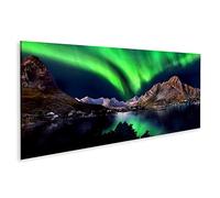 Cuadro en Lienzo Paisaje de montaña Lago Paisaje Natural Cielo Nocturno Luces del Norte sobre Las montañas Vista Aurora Boreal Cuadros Modernos Impresión de Arte GGKD