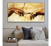 Cuadro en Lienzo ¡Pintura Creación de Adán! ¡Mano de Dios! Cuadros de pared de religión clásica para sala de estar Decoración de hogar famosa 40x80cm (16x31in) Sin marco