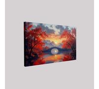 Cuadro en lienzo Puente de arco del parque de la ciudad 30 x 20 cm marco de madera pintura Rojo moderna decoración pared salón dormitorio comedor estilo natural