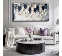 Cuadro enmarcado con diseño de hojas botánicas en blanco y azul, obra de arte moderna, lienzo para sala de estar, dormitorio, hogar, oficina, decoración, 70 x 140 cm (28 x 55 pulgadas) con marco