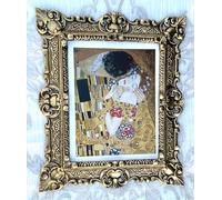 Cuadro enmarcado de Gustav Klimt el beso (El beso), imagen antigua para salón, imagen con marco, imágenes famosas, arte de pared, decoración de pared (dorado)