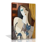 Cuadro enmarcado nórdico abstracto de niña sosteniendo gato arte de pared decoración de habitación de niña pintura en lienzo moderno simple decoración de sala de estar Picasso estilo pintura hermosa