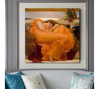 Cuadro famoso Flaming June de Frederic Leighton Cuadro decorativo Póster impreso en lienzo Cuadros de arte de pared para decoración de habitación 40x40cm Sin marco
