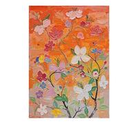 Cuadro Floral Pintado A Mano con Técnica Impasto Sobre Lienzo Vibrante Pintura Al Óleo De Ramas De Flores Multicolores En Tonos Naranjas para Decoración De Paredes Del Hogar Ideal para Sala De Es
