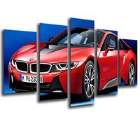 Cuadro Fotográfico Coche Deportivo, BMW i8, Rojo Tamaño total: 165 x 62 cm XXL