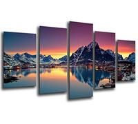 Cuadro Fotográfico Paisaje Lago Moskenes Atardecer, Noruega Tamaño total: 165 x 62 cm XXL