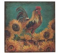 Cuadro Gallo en Tela de Yute Antiguo 40x40 cm Rojo, Shabby Chic
