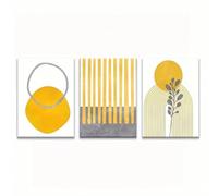 Cuadro geométrico en amarillo mostaza y gris, mural abstracto impreso en lienzo con estética artística, diseño artístico creativo para sala de estar (21x35cmx3/marco interior)