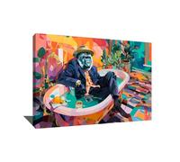 Cuadro Gorila Disfraz - Impresión sobre lienzo pop art - Decoración de pared - Cuadro moderno de diseño colorido - Lienzo mono con marco - Marco decorativo de pared humor (120 x 80 cm)