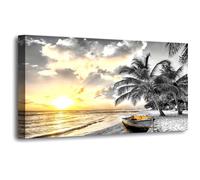 Cuadro grande en lienzo con diseño de puesta de sol en la playa, ideal para decorar la sala de estar, el dormitorio o la oficina (65 x 135 cm/Sin marco).