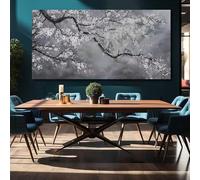 Cuadro grande en lienzo decorativo de pared, color gris, con diseño de flores de ciruelo, ideal para sala de estar, dormitorio u oficina (40x80cm/Sin marco)