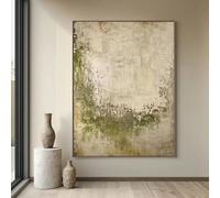 Cuadro impreso en lienzo, color beige, estilo Wabi Sabi, arte mural abstracto verde, sencillo y neutro para decoración de sala de estar, oficina y hogar (60 x 85 cm).