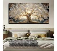 Cuadro impreso en lienzo con el Árbol de la Vida Dorado para la decoración del hogar en salas de estar o dormitorios (60 x 120 cm/Sin marco).