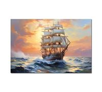 Cuadro impreso en lienzo con la imagen de un velero navegando al atardecer, ideal para decorar la pared de una oficina, estudio o recibidor (80x120 cm/Marco interno)