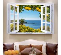 Cuadro impreso en lienzo con vista a una ventana abierta y un limonero, póster de paisaje para decoración de pared del hogar (60x90CM/Sin marco)