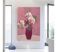 Cuadro impreso sobre lienzo con efecto visual de peonía, pintura al óleo floral sobre lienzo, arte de pared moderno para sala de estar (60x80CM/sin marco)
