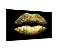 Cuadro impreso sobre lienzo para decoración de pared, 120 x 80 cm, labios dorados sobre negro, maquillaje de brillo Beso n.º H10813Z_PC4A