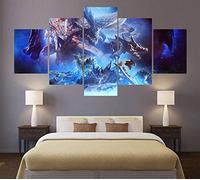 Cuadro Juego De Monster Hunter Xxl Impresiones En Lienzo 5 Piezas Cuadro Moderno En Lienzo Decoración Para El Arte De La Pared Del Hogar 150×80 Cm Hd Impreso Mural (Enmarcado)